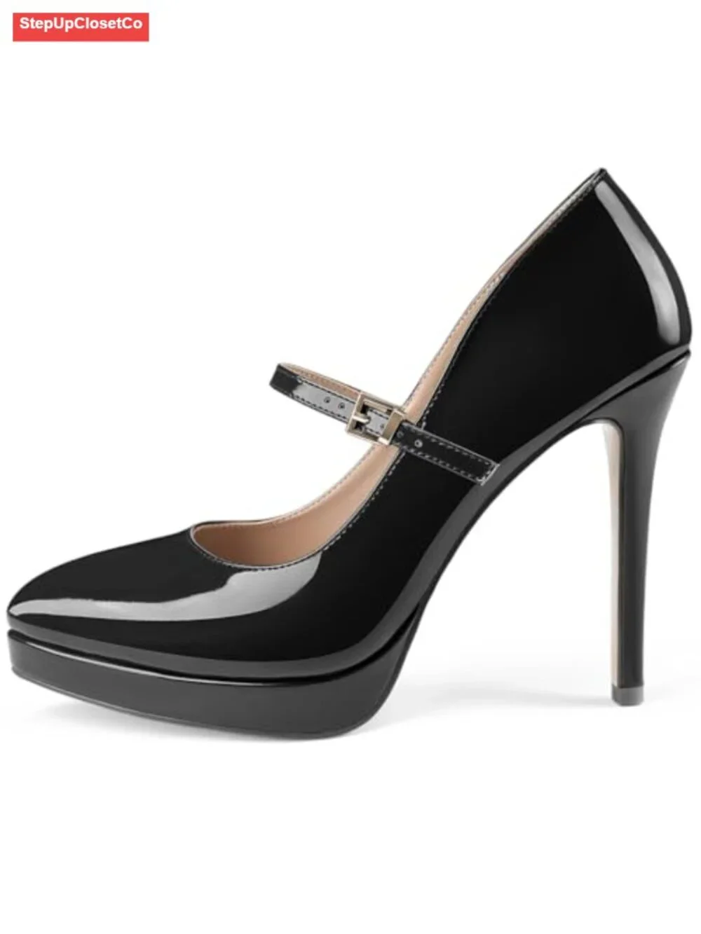 Stiletto High Heels Platform Pointed Toe Mary Janes Patent Leather Office Pumps